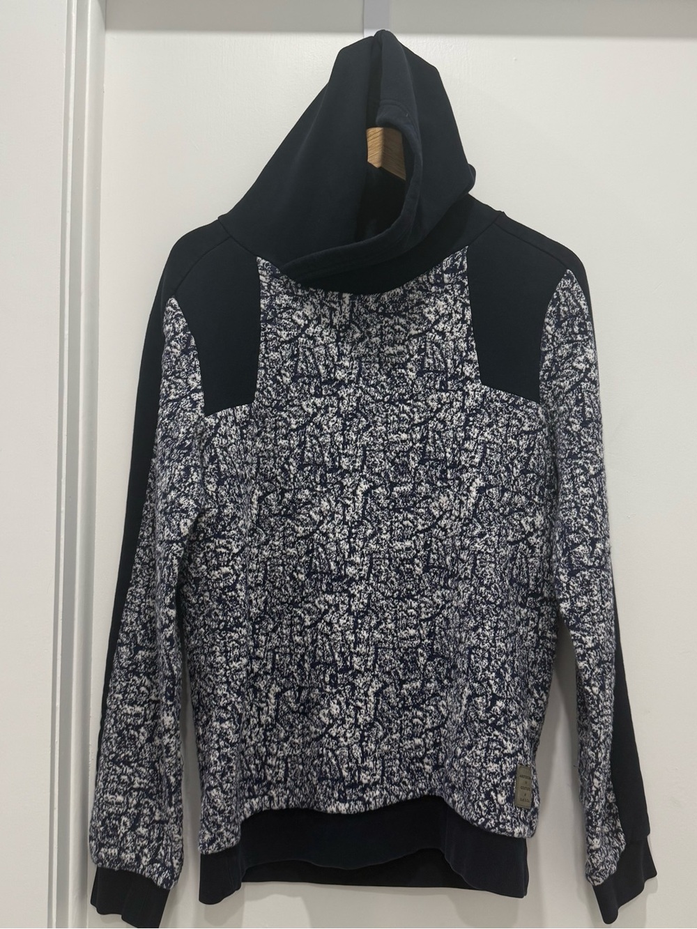 Scotch & Soda Amsterdam Couture Textured Hoodie Navy Cream Pullover Sz M